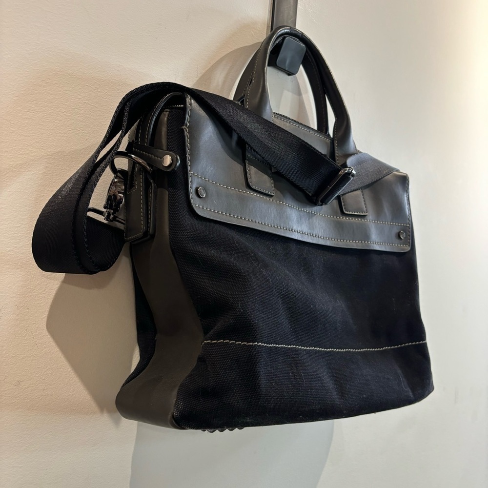 DANIER Canvas and Leather Multiple Pockets Shoulder Strap Laptop Messenger Bag - Picture 2 of 12
